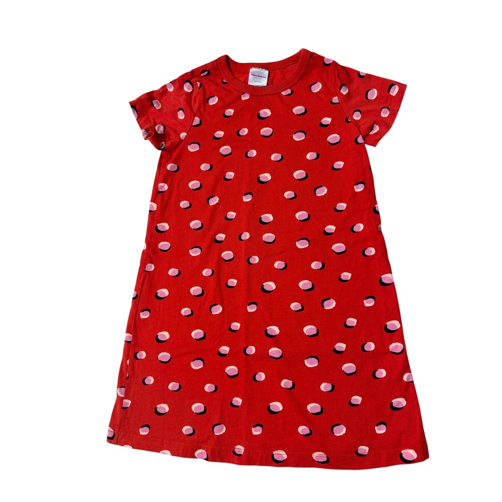 Hanna Andersson Kids Red Pink Polka Dot Organic Cotton T-Shirt Dress 120 US 6-7